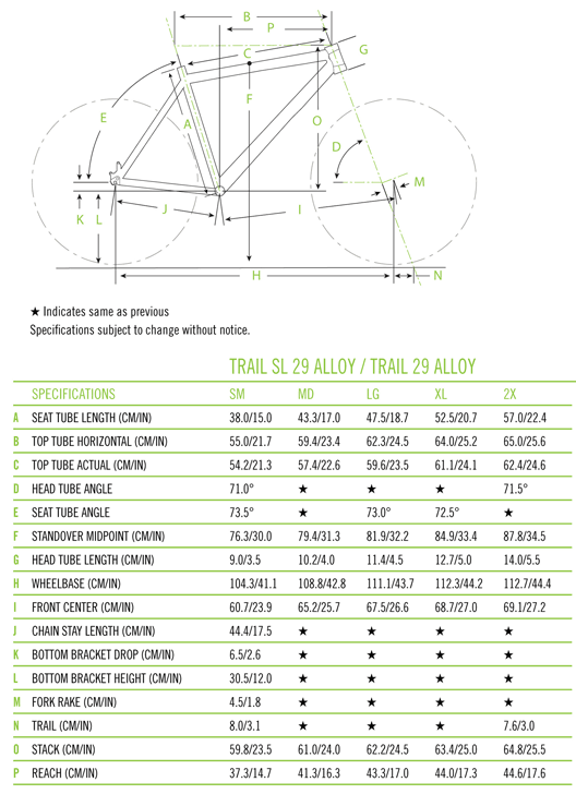 Cannondale Trail 5 Size Chart