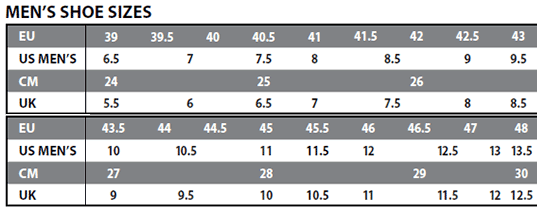 Giro Shoe Size Chart