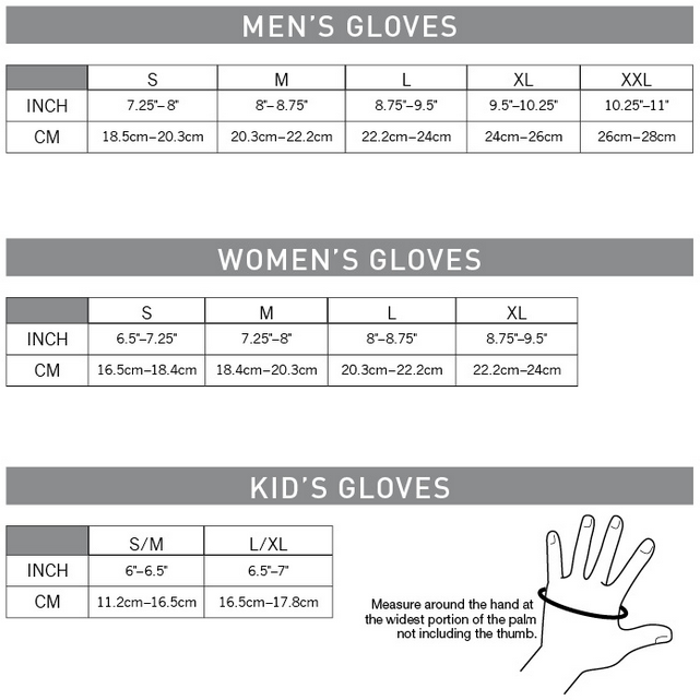 Pearl Izumi glove sizing chart