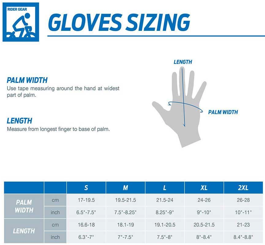 Giant gloves sizing chart