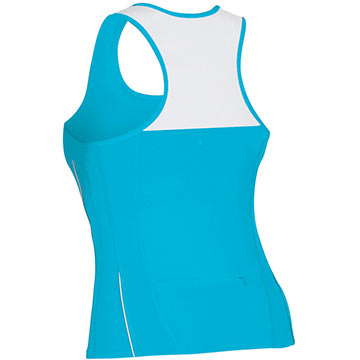 The back of Gore's Contest II Lady Singlet in Atoll Blue/White.