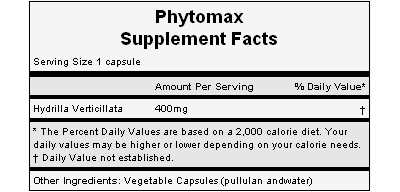 The nutritional info for Hammer Nutrition's Phytomax Supplement.