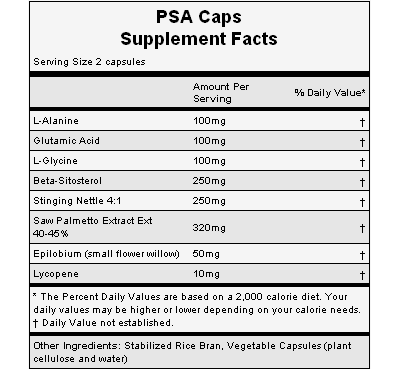 The nutritional info for Hammer Nutrition's PSA Caps.