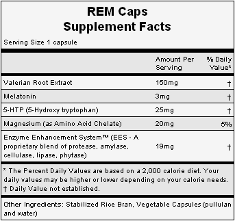 The nutritional info for Hammer Nutrition's REM Caps.
