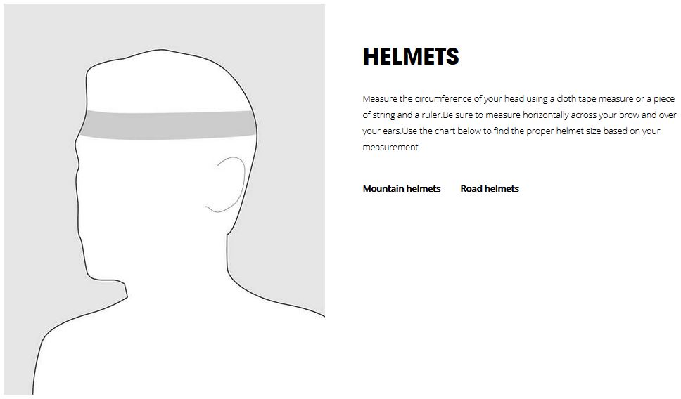 Bontrager Helmet sizing chart