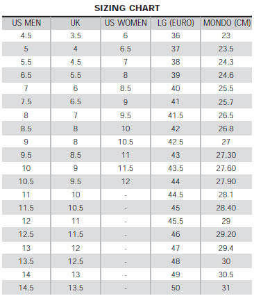 Garneau Shoe Size Chart