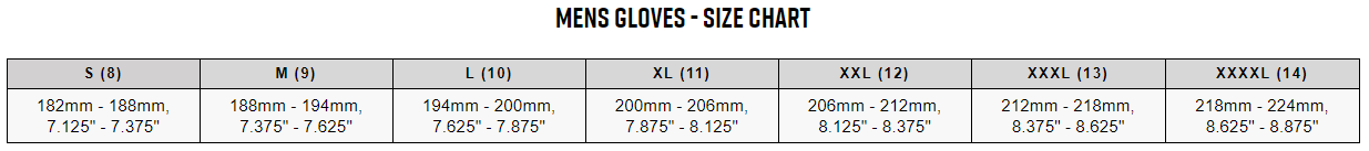 Louis Garneau men's gloves sizing chart