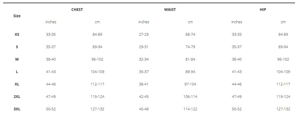 Bontrager Men's Clothing Sizing Guide