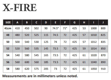 Ridley X Fire Geometry Chart