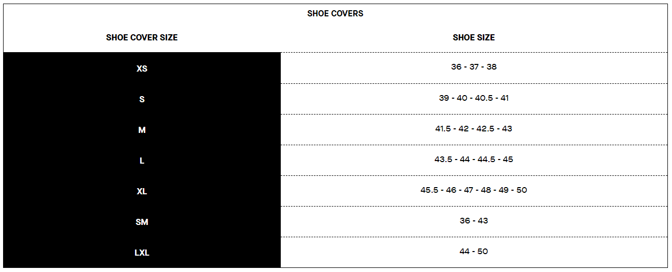 Shoe Cover Size Chart