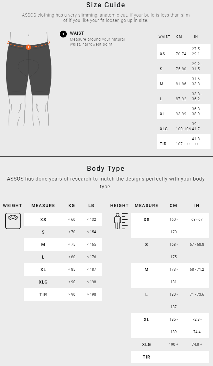 Assos Men's Shorts sizing guide