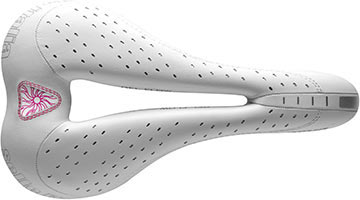 The top of the Selle Italia Diva Gel Flow Saddle in White.