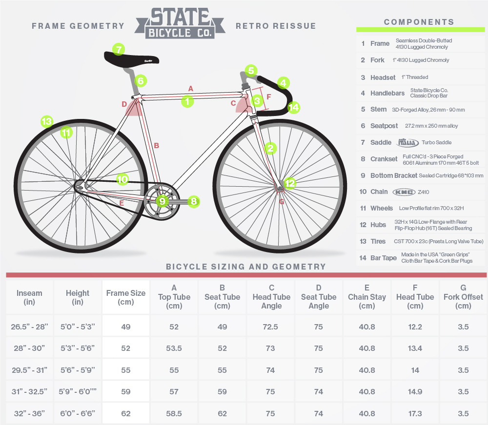 State Bicycle Size Chart