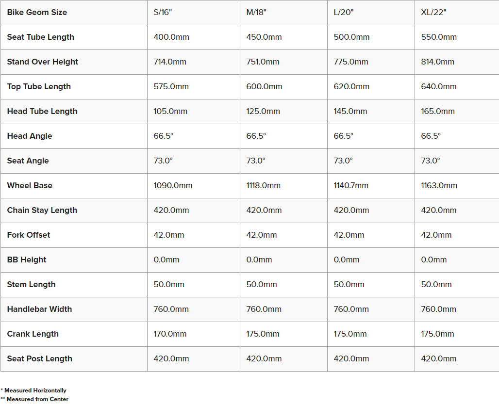 Diamondback Size Chart