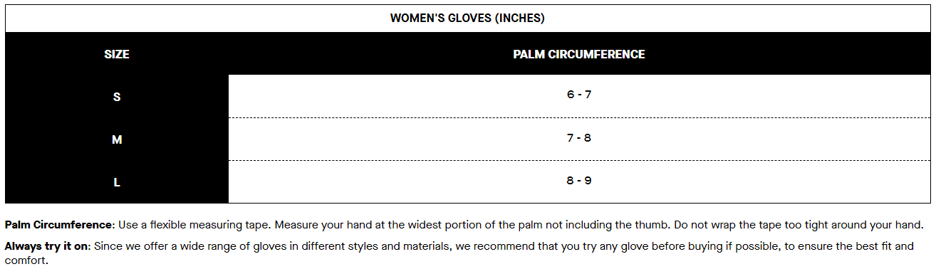 Louis Garneau women's gloves sizing chart