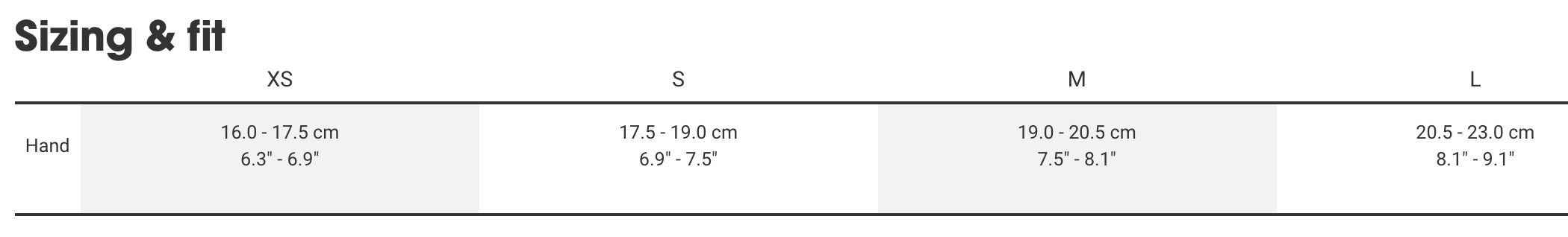 Bontrager women's gloves sizing chart