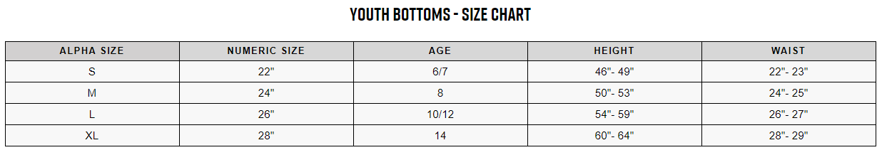 Fox youth bottoms sizing chart