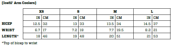 Zoot Arm Coolers Size Chart