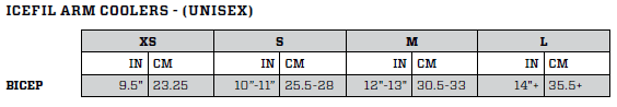 Zoot Arm Coolers Size Chart