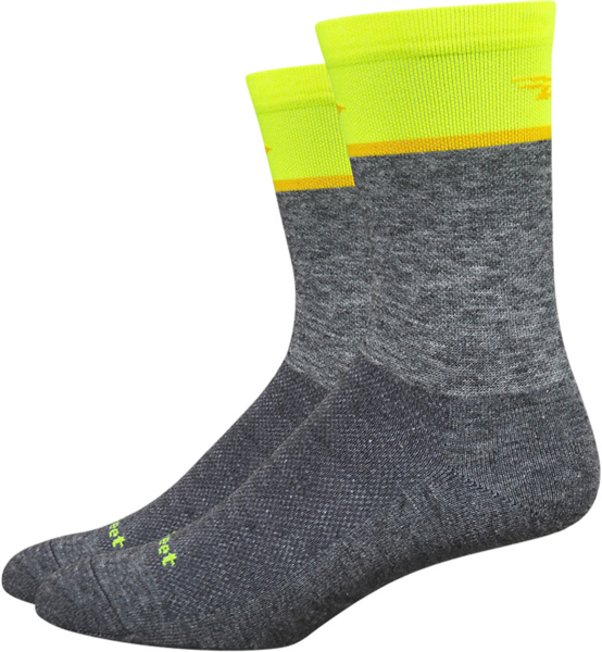 DeFeet Wooleator Comp 6-inch Team Socks Color: Grey/Visibility Yellow