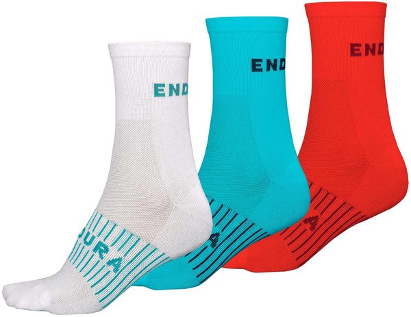 Endura Women's Coolmax Race Sock (Triple Pack) Color: White|Pacific Blue|Red