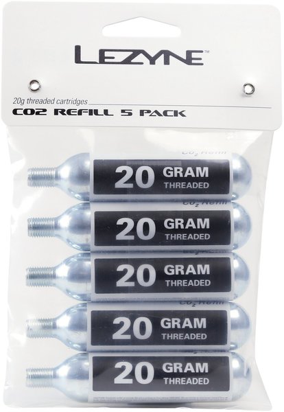 Lezyne 20G CO2 Cartridge - 5 Pack Color: Silver/Black Sticker