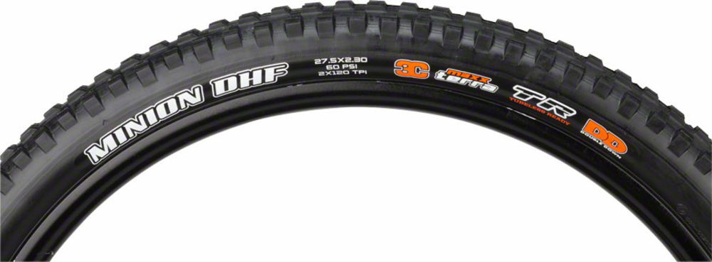 Maxxis Minion DHF Tire Bead | Casing | Color | Compatibility | Model | Size: Folding | 120 TPI | Black | Tubeless | 3C Maxx Terra, DD | 27.5 x 2.30