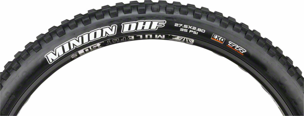 Maxxis Minion DHF Tire Bead | Casing | Color | Compatibility | Model | Size: Folding | 60 TPI | Black | Tubeless | Dual, EXO | 27.5 x 2.80