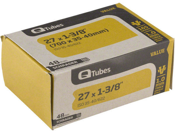 Q-Tubes Value Series Tube (27-inch x 1-3/8 (700C x 35-40) Schrader Valve) Size | Valve Length: 700c x 35 – 40 | 48mm