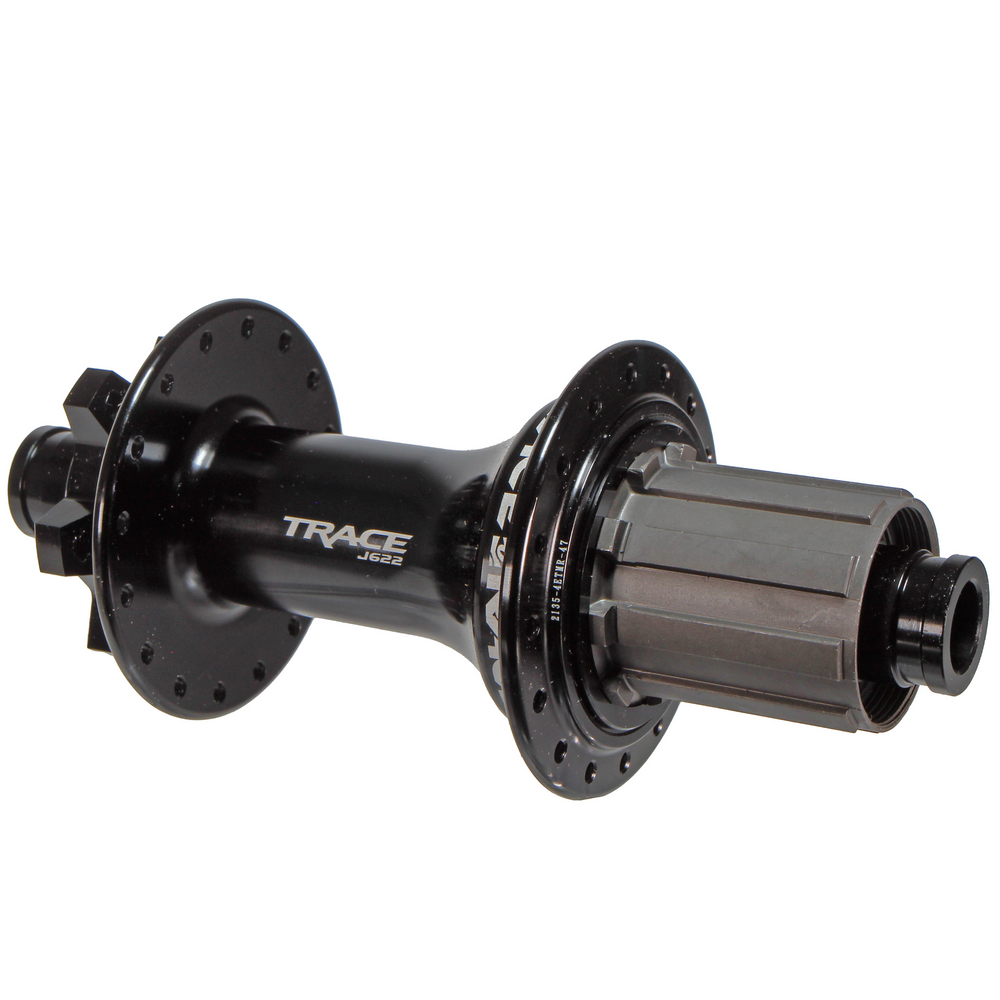 RaceFace Trace Rear Hub Axle | Cassette Compatibility | Color | Hole Count | Rotor Type: 12mm Thru x 157mm | HG 8-11sp | Black | 32 | 6-Bolt