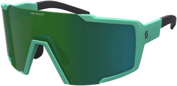 Scott Shield Compact Sunglasses Color | Lens: Soft Teal Green | Green Chrome