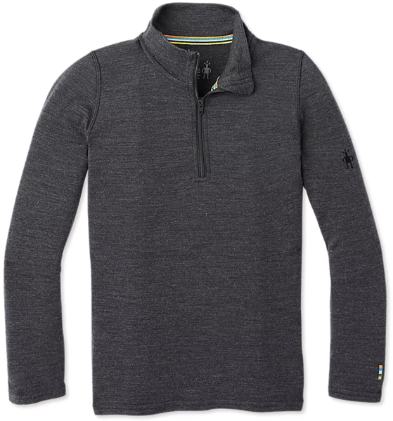 Smartwool Kid's Classic Thermal Merino Base Layer 1/4 Zip Color: Charcoal Heather