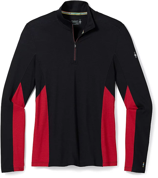 Smartwool Men's Merino Sport Long Sleeve 1/4 Zip Color: Black/Rythmic Red