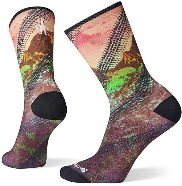 Smartwool Women's Cycle Zero Cushion Mountain Print Crew Socks Color: Bright Coral