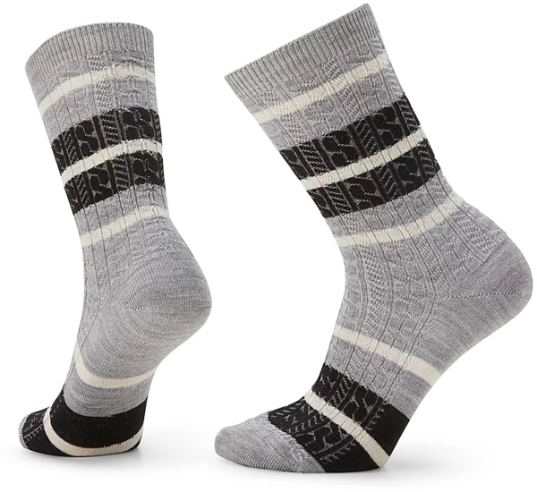 Smartwool Women's Everyday Striped Cable Crew Socks Color: Light Gray