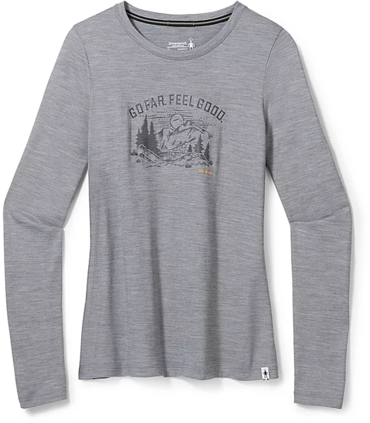 Smartwool Women's Wilderness Summit Long Sleeve Graphic Tee Color: Light Gray Heather
