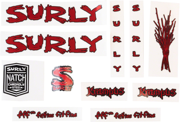 Surly Surly Krampus Frame Decal Set - Metallic Red, with Sticks 