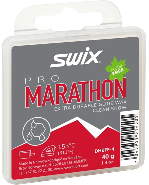 Swix Pro Marathon Extra Durable Glide Wax, Black, Clean Snow