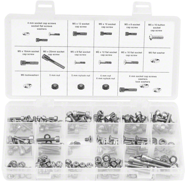 Wheels Manufacturing 4,5,6mm Fastener Kit - 218 Pieces of Stainless Steel Bolts, Nuts, Washers