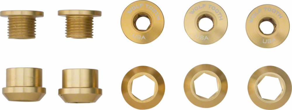 Wolf Tooth Wolf Tooth 1x Chainring Bolt Set - 6mm, Dual Hex Fittings, Set/5, Gold