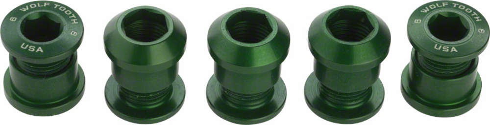 Wolf Tooth Wolf Tooth 1x Chainring Bolt Set - 6mm, Dual Hex Fittings, Set/5, Green