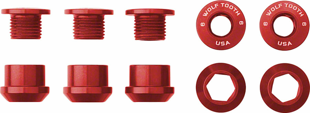 Wolf Tooth Wolf Tooth 1x Chainring Bolt Set - 6mm, Dual Hex Fittings, Set/5, Red