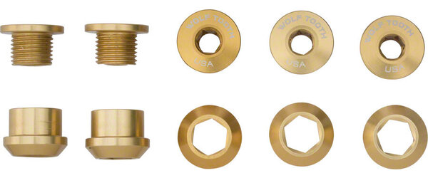 Wolf Tooth Wolf Tooth 1x Chainring Bolt Set - 6mm, Dual Hex Fittings, Set/5, Gold Wolf Tooth Wolf Tooth 1x Chainring Bolt Set - 6mm, Dual Hex Fittings, Set/5, Gold