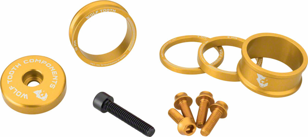 Wolf Tooth Wolf Tooth BlingKit: Headset Spacer Kit 3, 5,10, 15mm, Gold