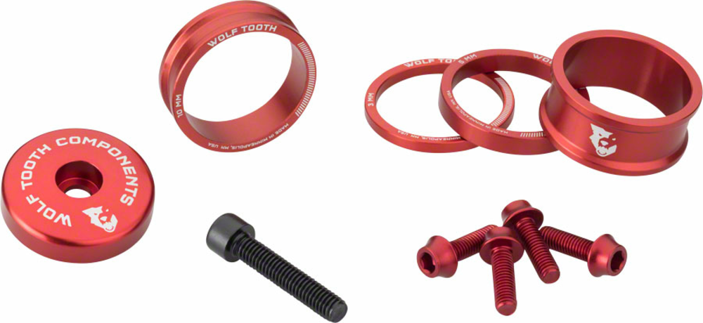 Wolf Tooth Wolf Tooth BlingKit: Headset Spacer Kit 3, 5,10, 15mm, Red 
