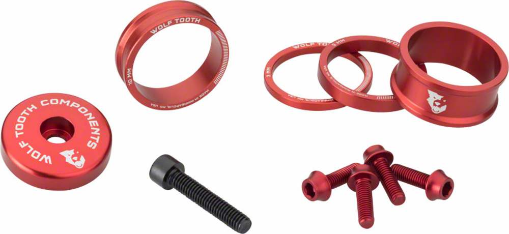 Wolf Tooth Wolf Tooth BlingKit: Headset Spacer Kit 3, 5,10, 15mm, Red