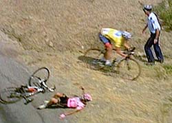 8. Lance narrowly avoids a serious crash by taking a dirt detour!