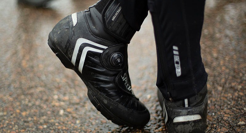 Close up of a pair of Specialized cycling shoes