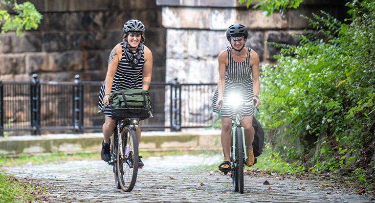 Women riding adventure bikes
