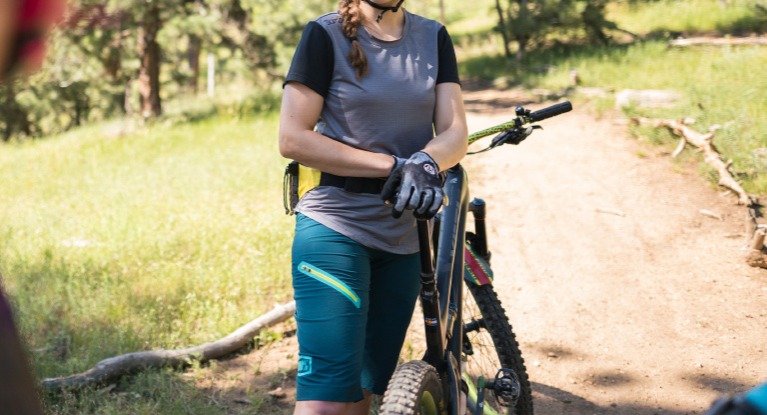 Woman wearing mountain bike apparel